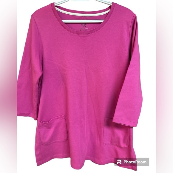 Isaac Mizrahi Deep Pink Rounded Neck Pima Cotton Tunic Pockets Medium - Picture 1 of 4